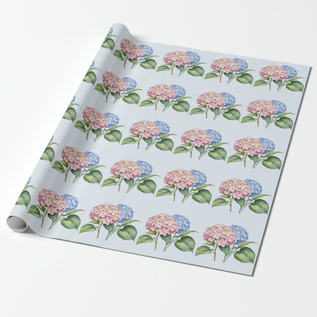 Elegant Trendy Watercolor Hydrangea Floral Geschenkpapier (Ungerollt)