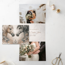 Elégant Triple Ajouter Photo Mariage Faire-part