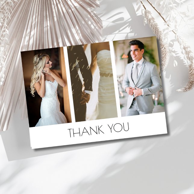 Elégant trois Mariage photo Merci (Elegant Three Photo Wedding Thank You)
