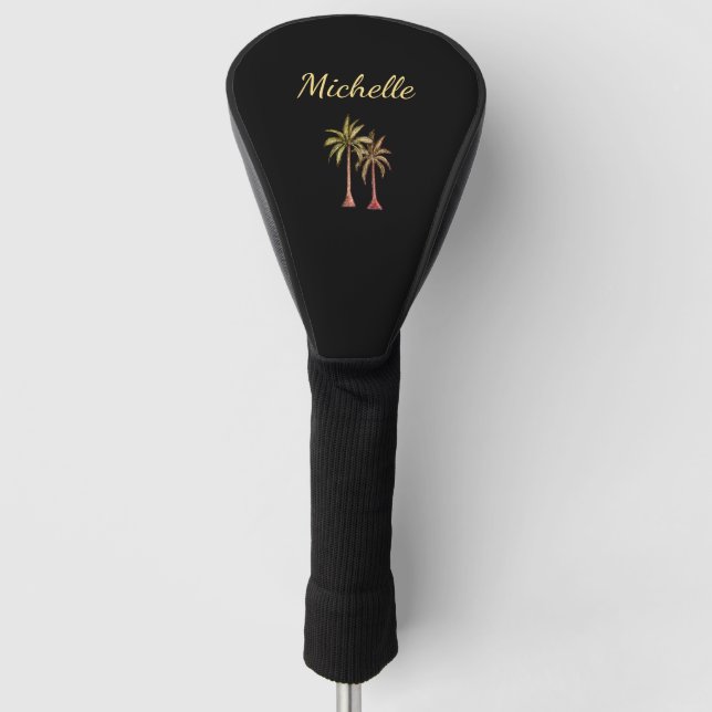 Elegant Tropical Beach Palm Trees Black Golf Headcover (Vorderseite)
