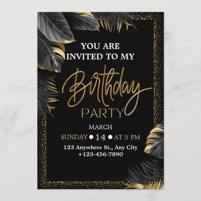 Elegant Tropical Birthday Party Invitation (Devant)