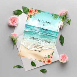 Elegant Tropical Coastal Hawaiian Beach Wedding Einladung