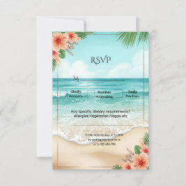 Elegant Tropical Coastal Hawaiian Beach Wedding RSVP Karte