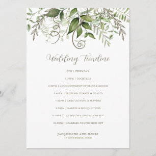 Elegant Tropical Greenerenerity Wedding Timeline Programm