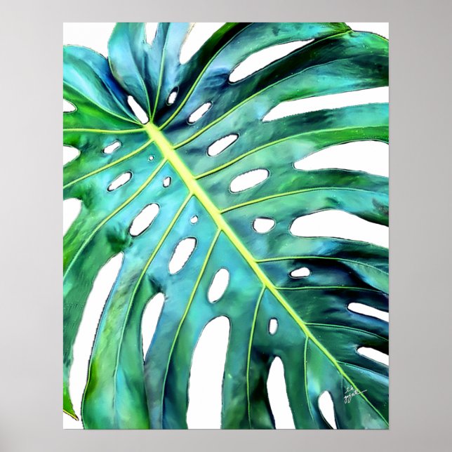 Elegant Tropical Hawaii Monstera Leaf Foto Poster (Vorne)
