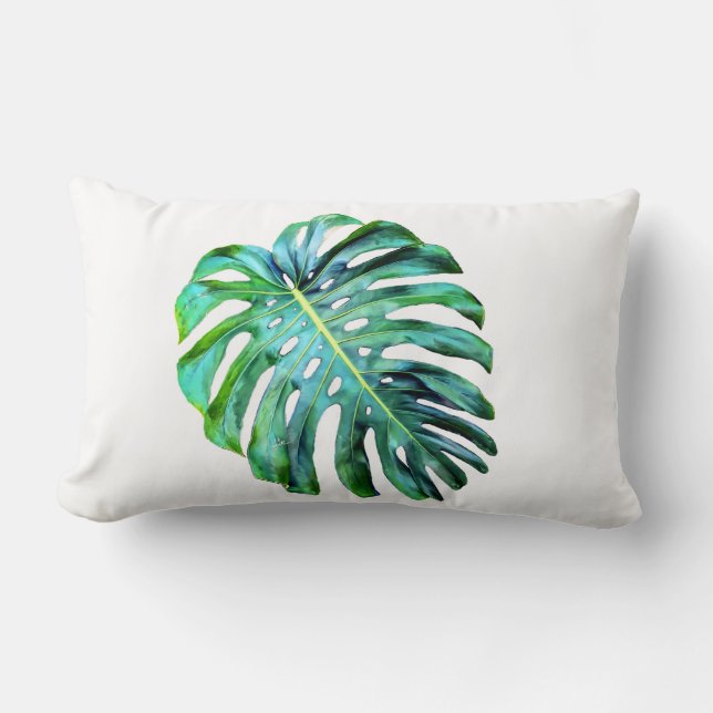 Elegant Tropical Hawaii Monstera Leaf Modernes Lendenkissen (Vorderseite)