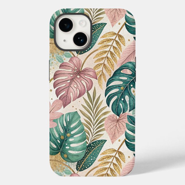 Elegant Tropical Monsteras Boho Case-Mate iPhone 14 Hülle (Rückseite)