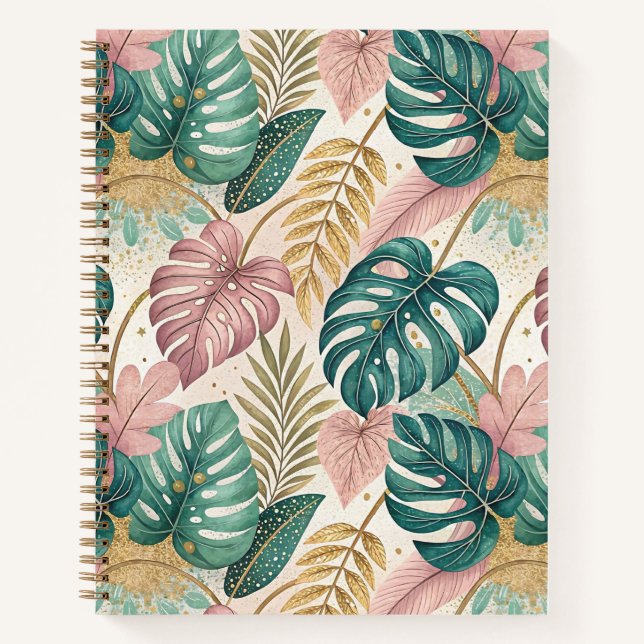 Elegant Tropical Monsteras Boho Notizbuch (Vorderseite)