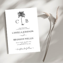 Elegant Tropical Palm Monograms Wedding Einladung