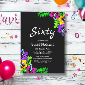 Elegant Tropical Rustic Black Floral 60. Geburtsta Einladung