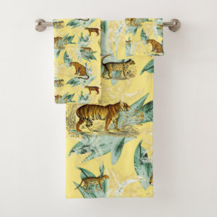 Elegant Tropical Safari Wilde Katzen Tiger Gelb Badhandtuch Set
