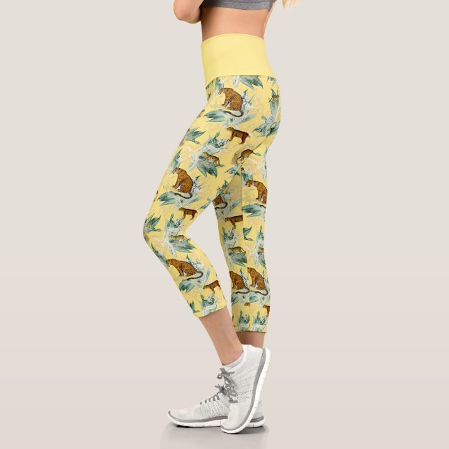 Elegant Tropical Safari Wilde Katzen Tiger Gelb Capri Leggings (Links)