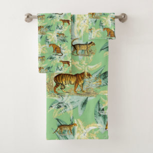 Elegant Tropical Safari Wilde Katzen Tiger Seite G Badhandtuch Set
