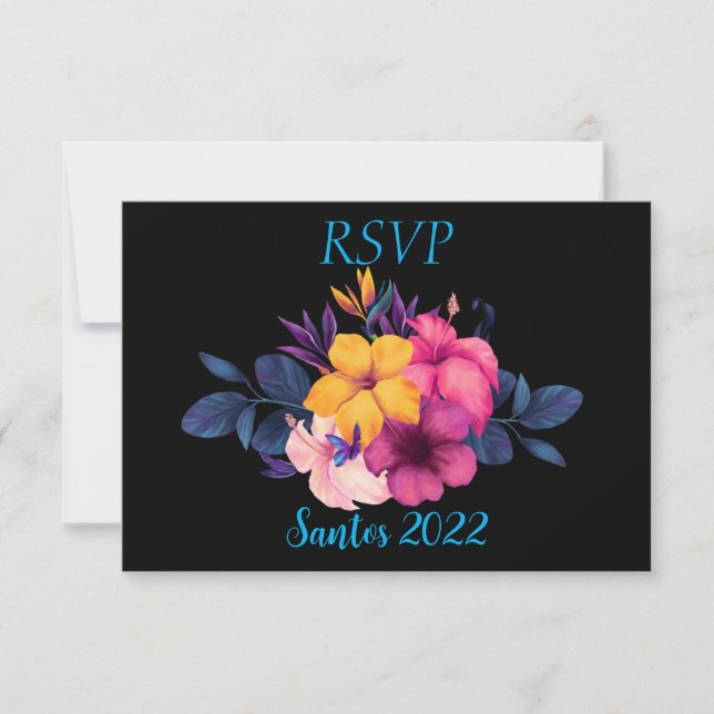 Elegant Tropical Theme Wedding RSVP Karte (Vorderseite)
