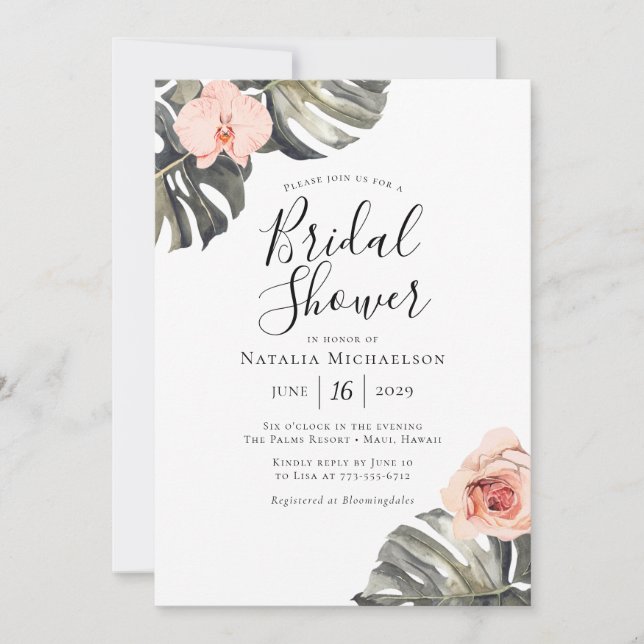 Elégant Tropics Bridal Shower Invitation (Devant)