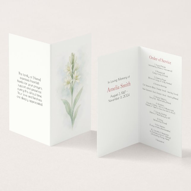 Elegant Tuberose Begräbnisorden des Serviceprogram (Innenseite und Außenseite)