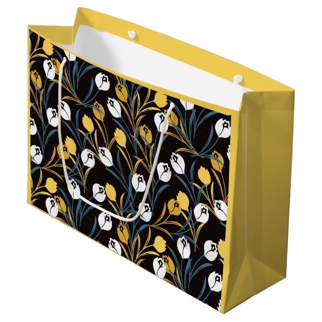 Elegant Tulip Floral Muster Große Geschenktüte (Vorderseite Schrägansicht)