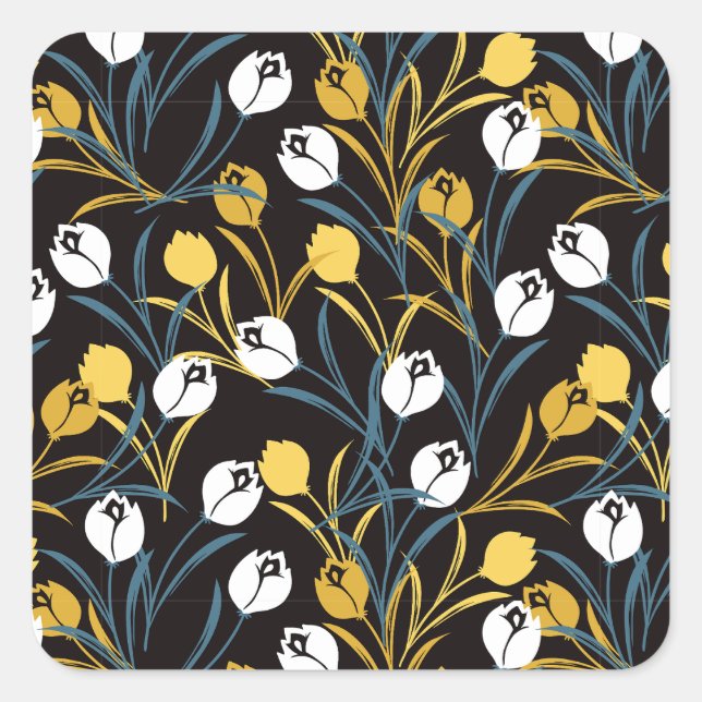 Elegant Tulip Floral Muster Quadratischer Aufkleber (Vorderseite)