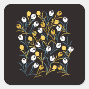 Elegant Tulip Floral Muster Quadratischer Aufkleber