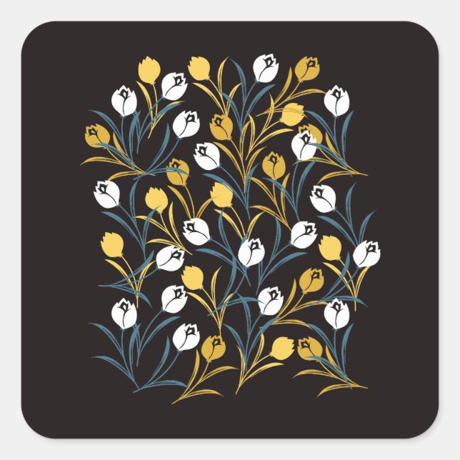 Elegant Tulip Floral Muster Quadratischer Aufkleber (Vorderseite)