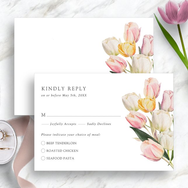 Elegant Tulip RSVP Card Karte (Elegant Watercolor Tulip RSVP Card by Painted Paperie
)