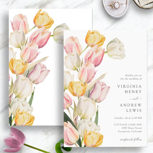 Elegant Tulip Wedding Einladung (Elegant Watercolor Tulip Wedding Invitation by Painted Paperie)