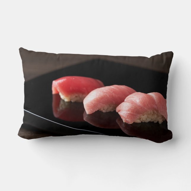 Elegant Tuna Sushi Cushion - Minimalist Black Plat Lendenkissen (Rückseite)