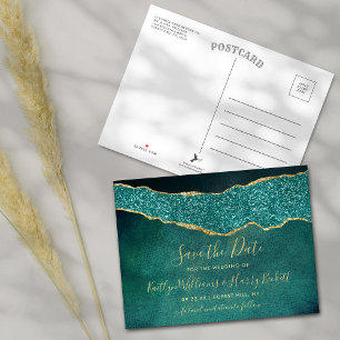 Elegant Türkis Agate Wedding speichern das Datum Ankündigungspostkarte