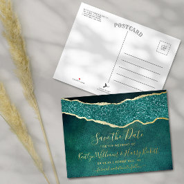 Elegant Türkis Agate Wedding speichern das Datum R Folie Einladungspostkarte