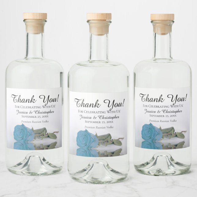 Elegant Türkis Blue Rose Chic Wedding Vielen Dank Alkoholflaschenetikett (Flaschen)
