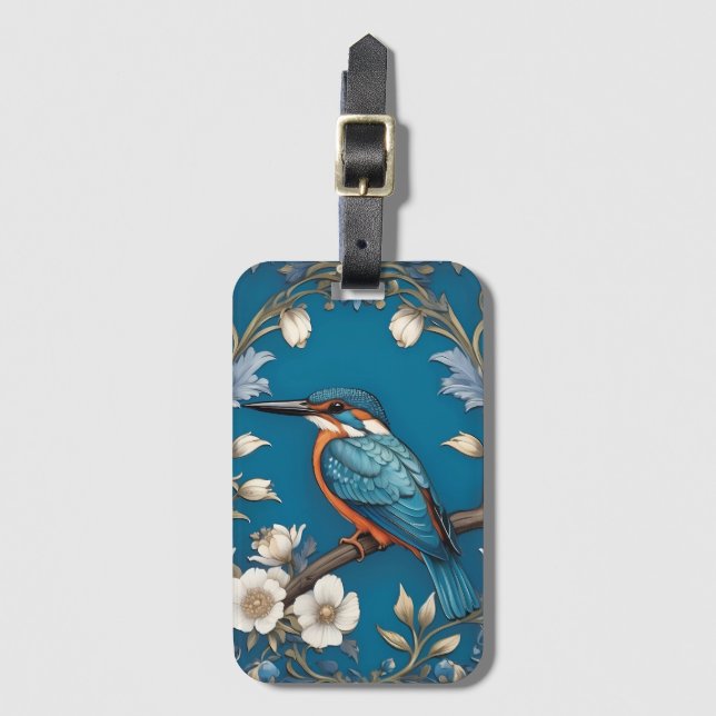 Elegant Türkis Kingfisher Bird Floral Gepäckanhänger (Vorderseite Vertikal)