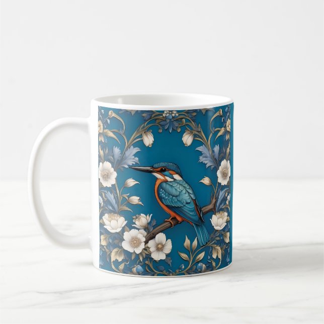 Elegant Türkis Kingfisher Bird Floral Kaffeetasse (Links)