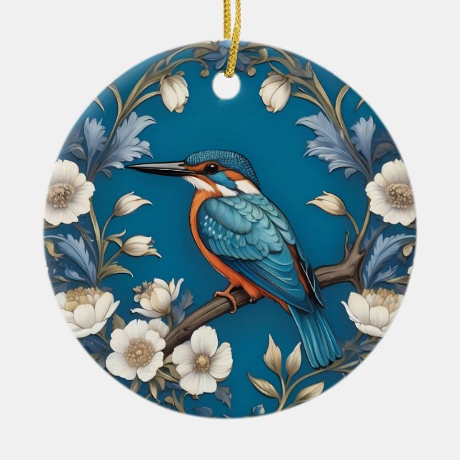 Elegant Türkis Kingfisher Bird Floral Keramik Ornament (Vorne)
