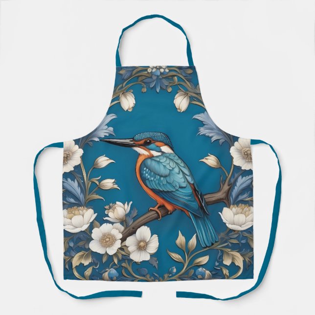 Elegant Türkis Kingfisher Bird Floral Schürze (Vorderseite)