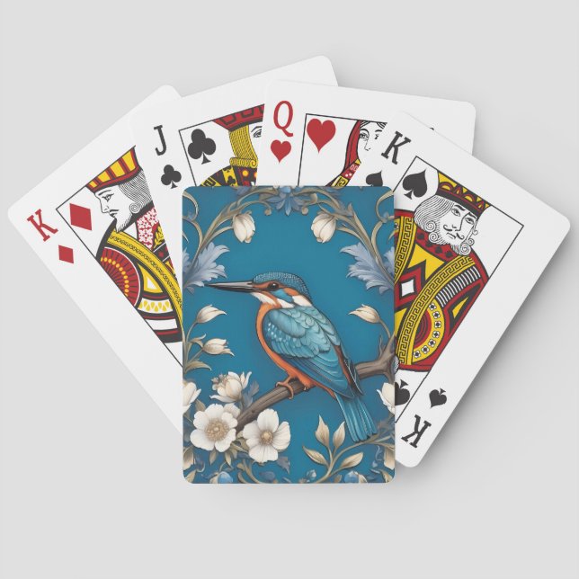 Elegant Türkis Kingfisher Bird Floral Spielkarten (Rückseite)