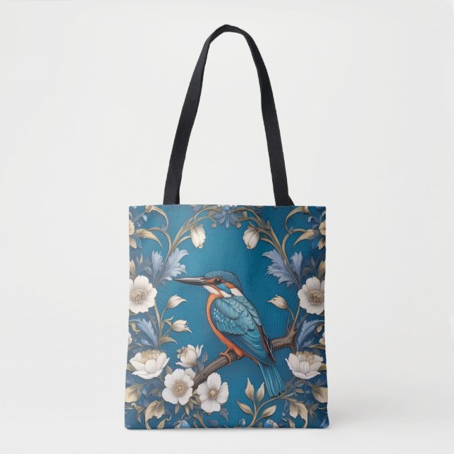 Elegant Türkis Kingfisher Bird Floral Tasche (Vorderseite)