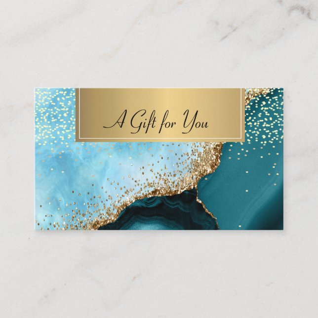 Elegant Türkis Marble Gold Confetti Rabattkarte (Vorderseite)