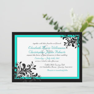 Elegant Türkis Schwarze Hochzeit Einladung