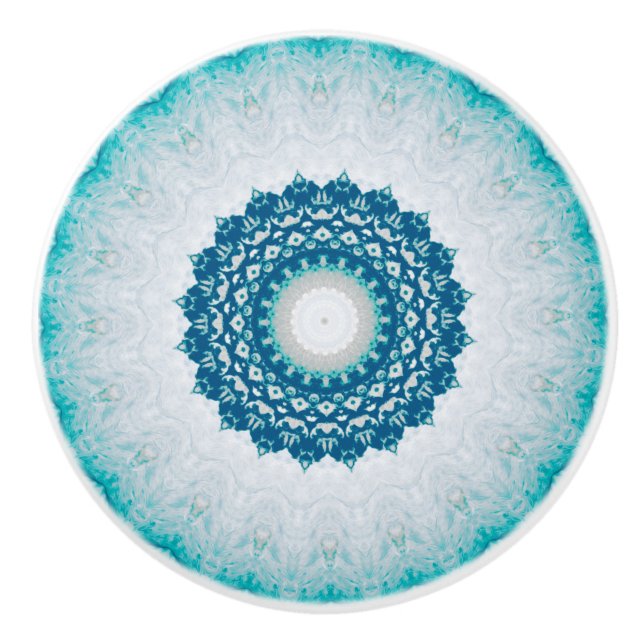 Elegant Türkise Blue Floral Mandala Keramikknauf (Vorderseite)