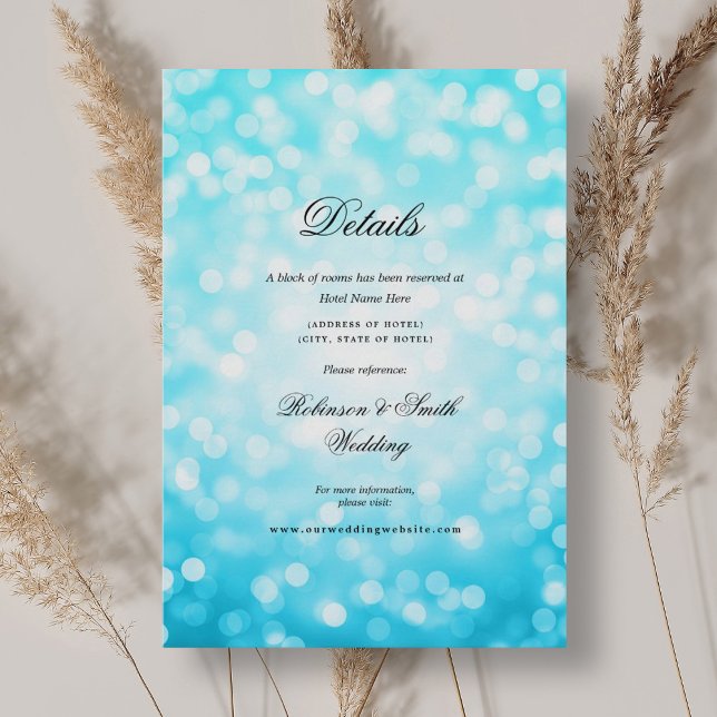 Elegant Türkise Bokeh Lights Wedding Details Begleitkarte (Elegant Turquoise Bokeh Lights Wedding Details Enclosure Card)