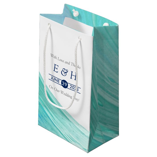 Elegant türkise Tides Beach Wedding Kleine Geschenktüte (Vorderseite Schrägansicht)