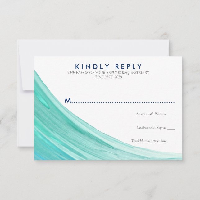 Elegant türkise Tides Beach Wedding RSVP Karte (Vorderseite)