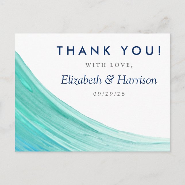 Elegant türkise Tides Beach Wedding Vielen Dank Postkarte (Vorderseite)