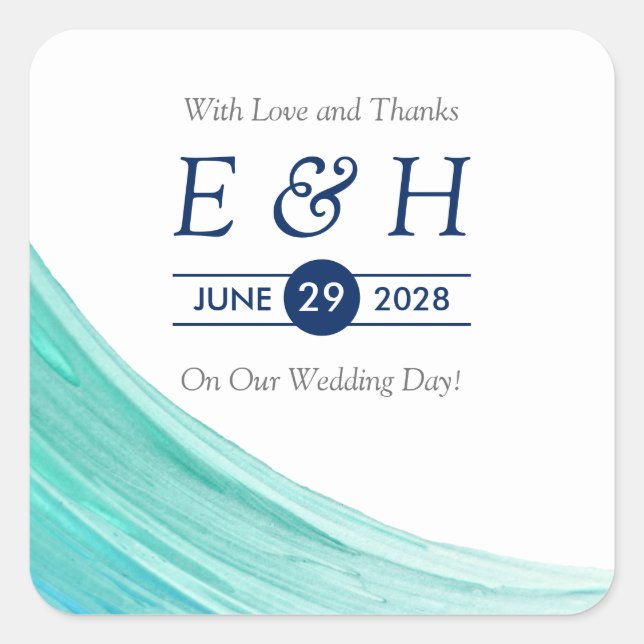 Elegant türkise Tides Beach Wedding Vielen Dank Quadratischer Aufkleber (Vorderseite)