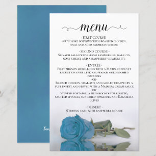 Elégant Turquoise Blue Rose Budget Mariage Menu