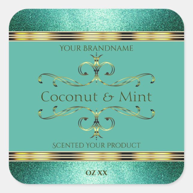 Elégant Turquoise Gold Produit Étiquettes Parties  (Devant)