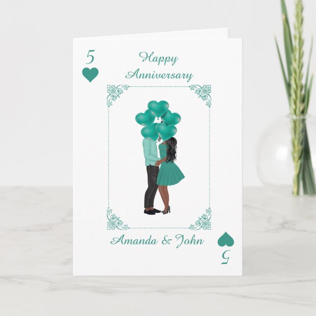 Elégant Turquoise Happy Anniversaire Carte personn (Devant)
