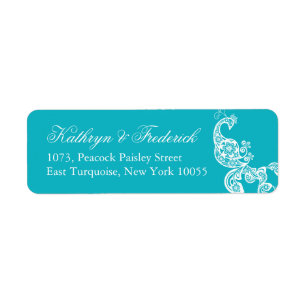 Élégant Turquoise Paisley Étiquettes de adresse Pe