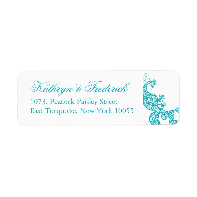 Elegant Turquoise Paisley Peacock Wedding Address (Vorne)