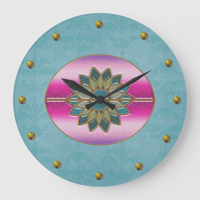 Elegant Turquoise & Pink Art Deco Wall Clock Große Wanduhr (Vorderseite)